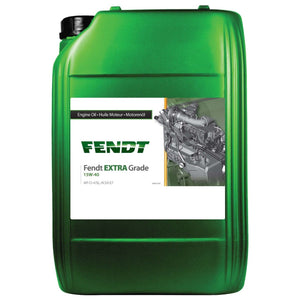 A green container of AGCO Engine Oil - X991500080000 with white and green labeling, featuring an image of a FARMER's engine on the right side of the label. Ideal for various Fendt models and Massey Ferguson tractors.