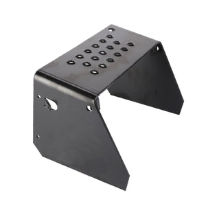 The AGCO Cowl - 3616808M92 is a robust metallic bracket with a perforated top and angled sides, designed with multiple holes and cutouts for mounting or support purposes; it's ideal for use on various tractor models, including Massey Ferguson 2WD/4WD.