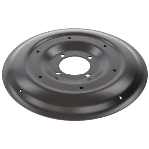 A black circular metal disc from AGCO, model Skid - Fel140735, features several small square and round holes near the center and along the edge.