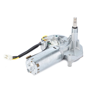 A metallic motor assembly with a cylindrical body, wiring, and connectors, likely part of a mechanical or automotive system, isolated on a plain white background. This could be the AGCO Genuine Wiper Motor (Windscreen - G931812170020), designed for enhanced visibility and safety in Fendt models.