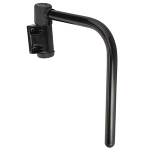 AGCO | LEFT HAND MIRROR ARM ASSY - 0.010.3563.0 by AGCO features a black L-shaped metal arm with a cylindrical mounting bracket on one end and a rounded tip on the other.