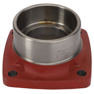 The AGCO Flange - La321936650 is a metal flange featuring four bolt holes and a cylindrical collar, partially painted red. No additional information about the product description is available at this time.