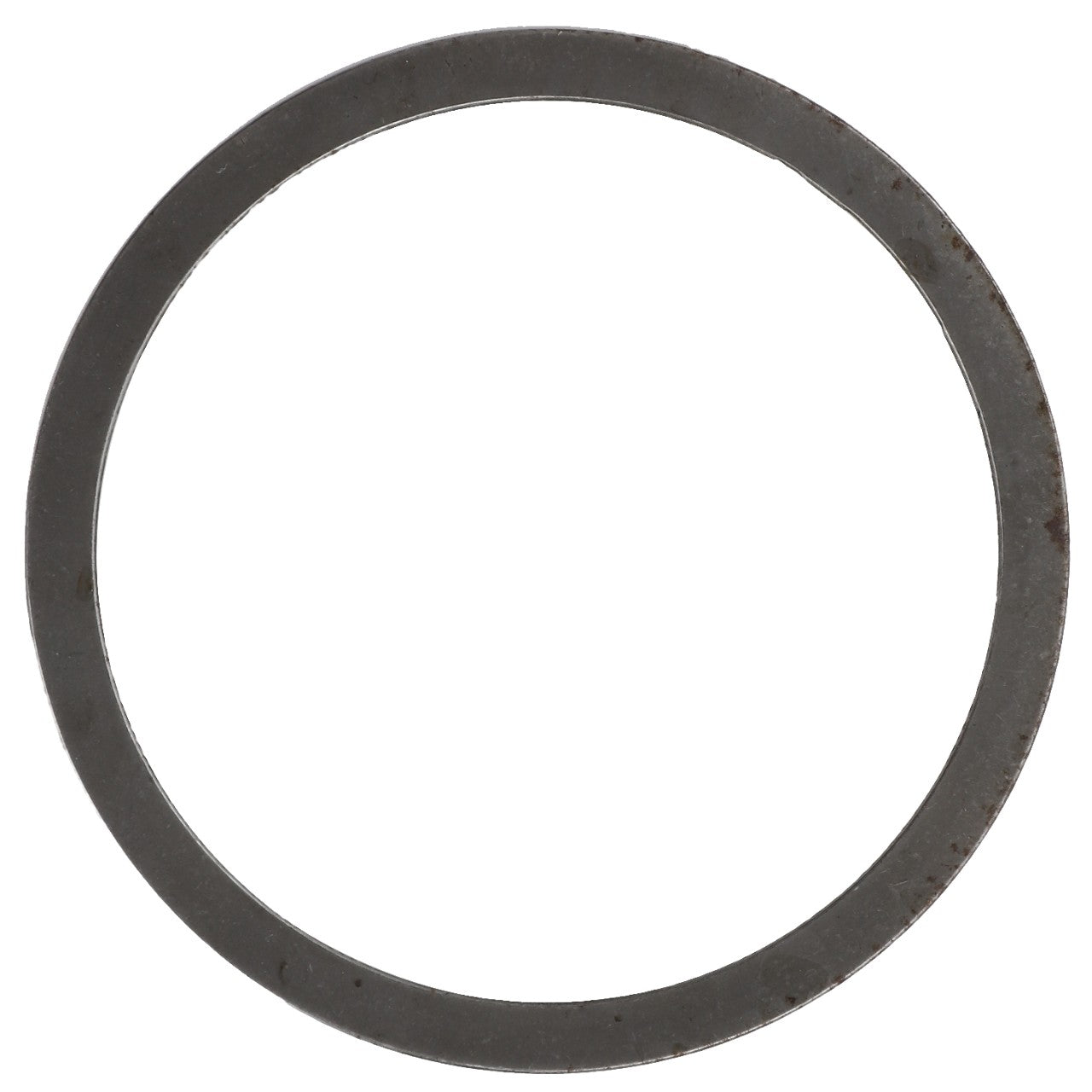 A close-up of the AGCO Shim - F380303020354, featuring a metallic circular shape with a central hole.