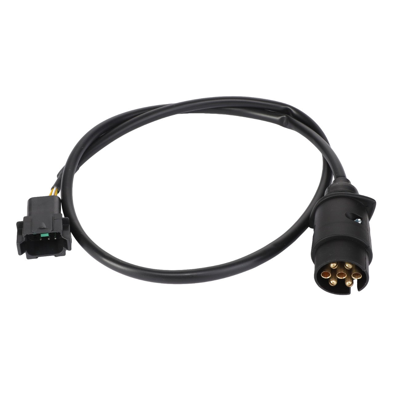 The AGCO | CABLE - AL5102124 is a reliable black coiled trailer wiring harness featuring a 7-pin connector on one end and a rectangular connector on the other. Unfortunately, no current product description information is available for this model.