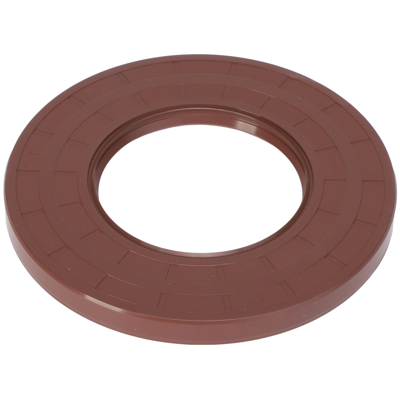 Introducing the AGCO | LIP SEAL - ACP0287670, a circular brown plastic ring with a smooth outer surface and a hollow center, resembling a large washer. For further details or ordering information, please contact our support team.