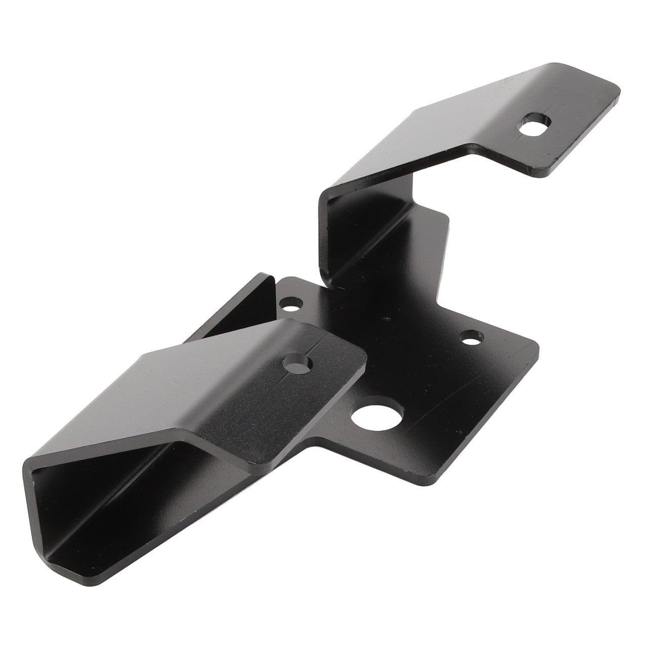 The AGCO Bracket - Acw159898B, a black metal bracket with three holes, is designed for mounting or connecting components. No current product description information is available.