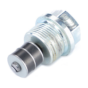 Close-up of a metallic, threaded valve with a cylindrical body and flat end, designed for industrial or mechanical use. Ideal for AGCO Engine Oil Filter Assembly - F822100150070 applications.