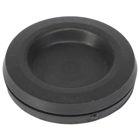 Currently, there is no detailed product description available. However, it seems to be the AGCO RUBBER INLET - V30176200, a round, black rubber grommet featuring a slightly indented center and a raised edge.