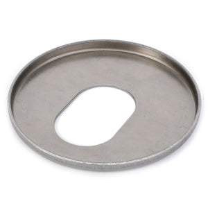 The AGCO Pan - 3795869M2 is a round, flat metal washer featuring an oval-shaped hole in the center, suitable for various Fendt models.