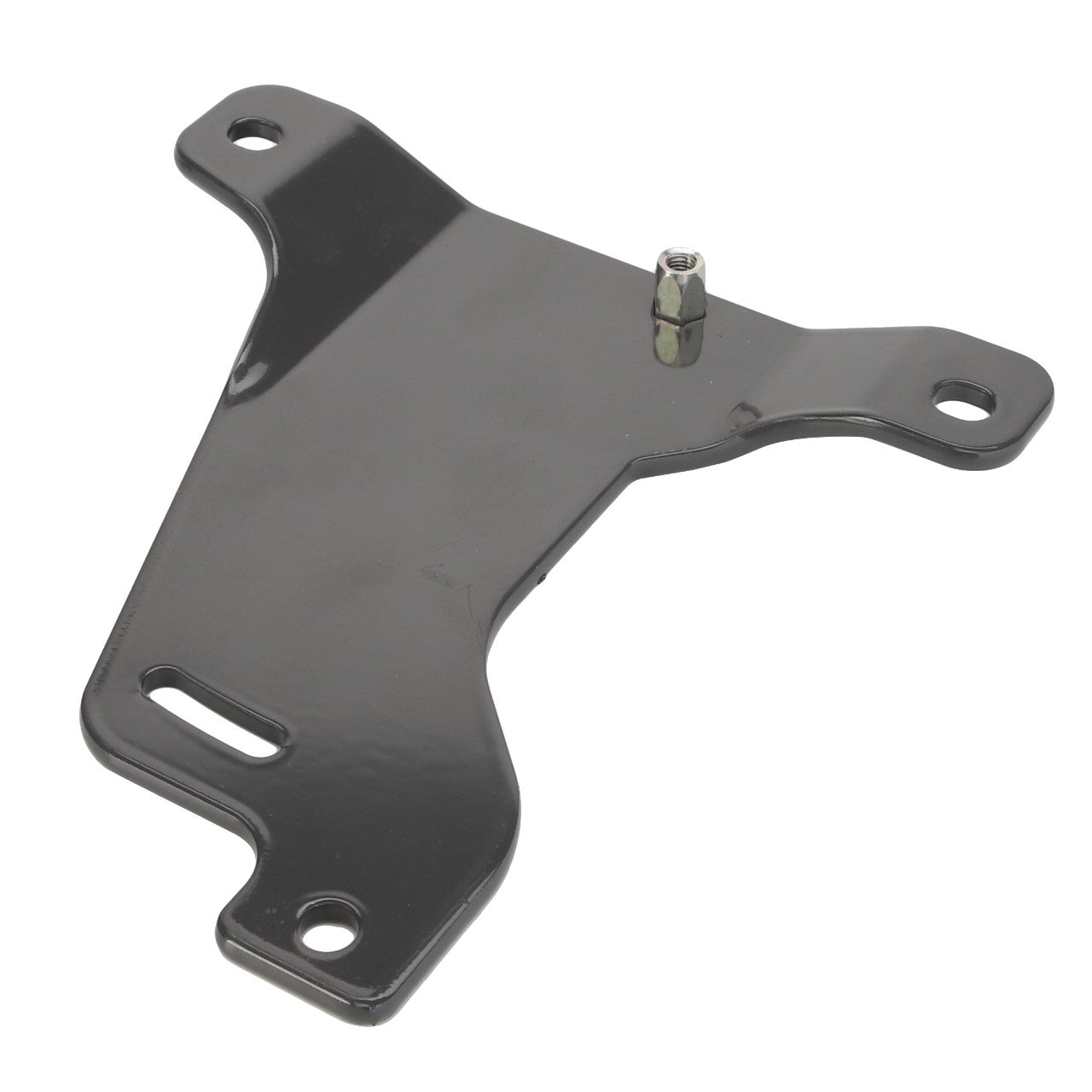 The AGCO Bracket - Acw1792290 is a black metal bracket designed with three mounting holes and a small raised stud in the center. No further product description information is available at this time.