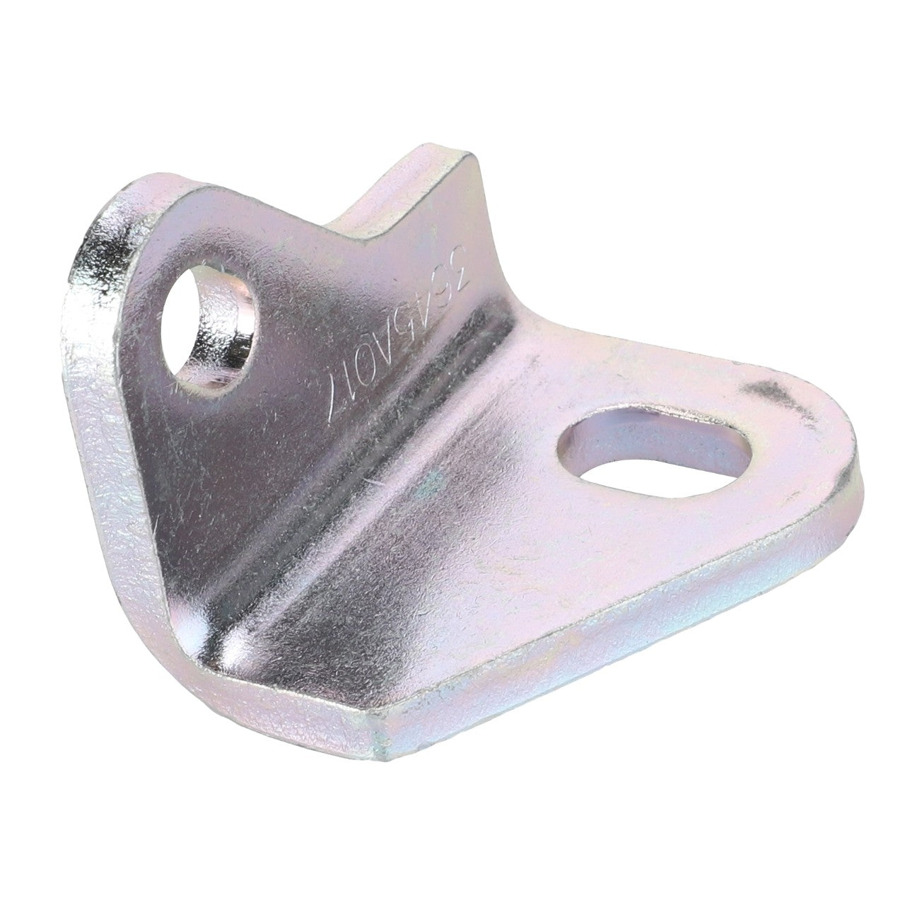 The AGCO | Bracket - 4224940M1, featuring a metal design with two holes—one on the flat base and one on the vertical section—is engineered for mounting or securing purposes and is compatible with Fendt Models.