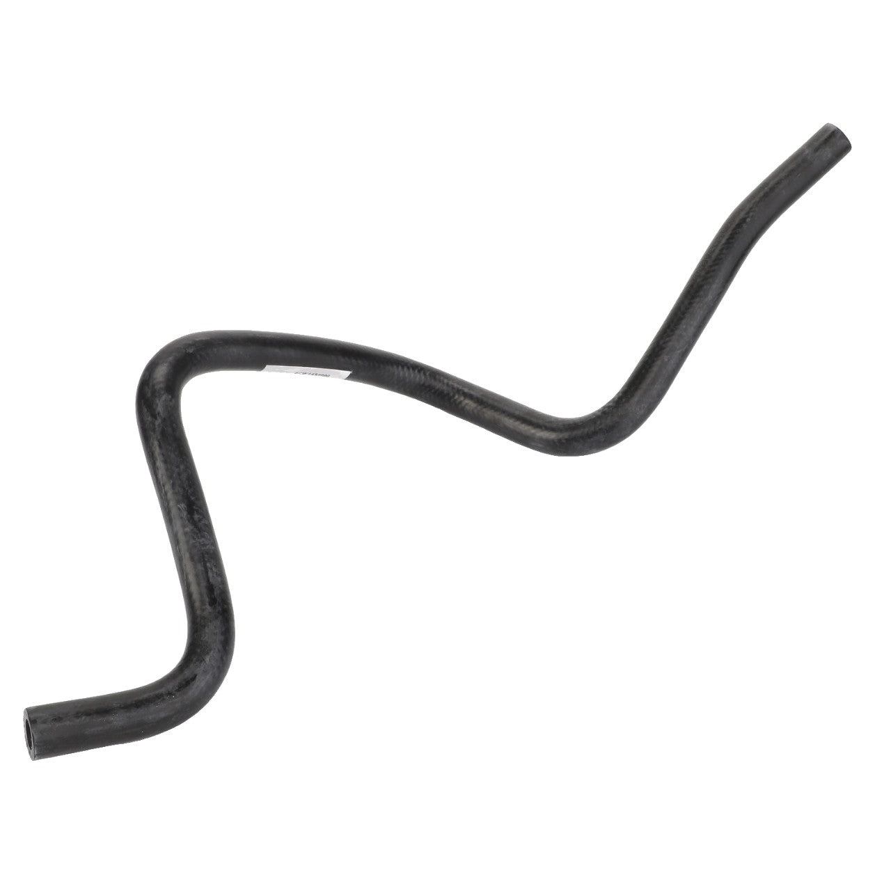 The AGCO Hose - Acw1433990 is a black, curved automotive hose with multiple bends, designed for optimal fluid or air transfer within a vehicle engine system.