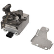 No current product description is available, but the AGCO Kit, Actuator - Acp0515990 features connectors and attached linkages, positioned next to a separate metallic bracket on a white background.