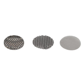 Three AGCO hydraulic filter strainers (Acp0251930) with different mesh patterns arranged in a row on a white background.