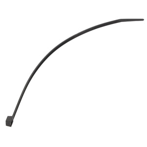 The AGCO CABLE TIE - D45050037 is a black plastic cable tie designed with a tapered end and a secure locking head.