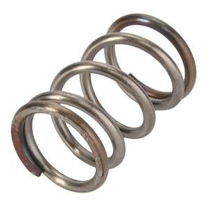 The AGCO Spring - AL5021940 by AGCO is a metallic coil spring showcasing four visible loops, with a cut on one end. Its slightly tarnished surface enhances its rugged appeal. No current product description information is available.