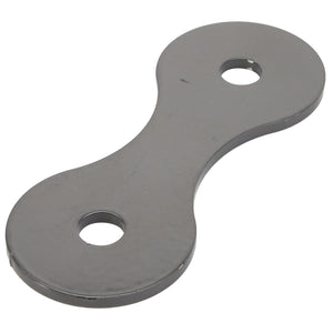 A flat, gray, double-hole metal connecting plate with an elongated, symmetrical shape, known as the AGCO Spacer - Acw1956010 by AGCO.