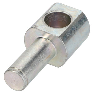 The AGCO Ball Joint - La322010550, produced by AGCO, is a cylindrical metal component with a hollow rectangular head that includes a circular hole.