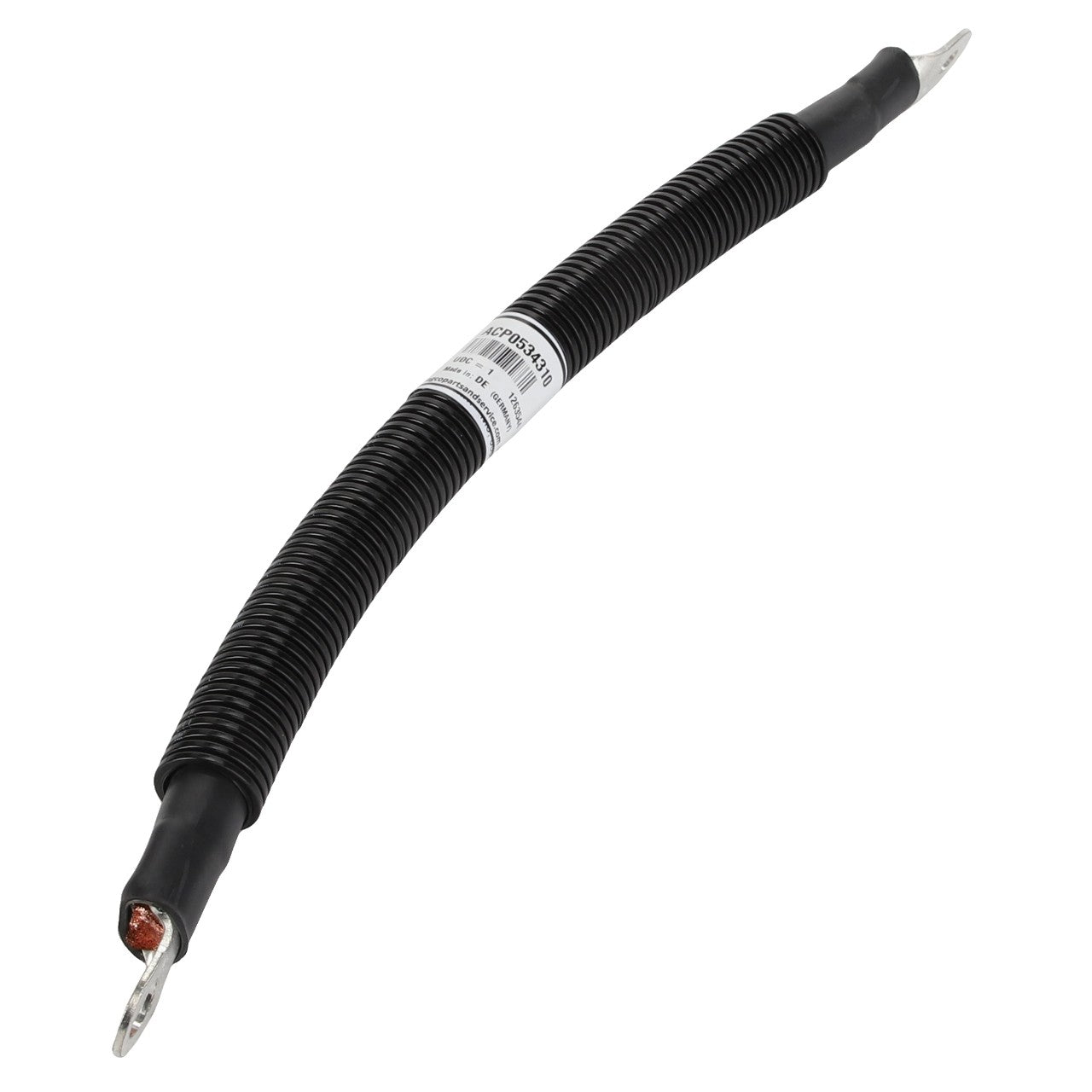 AGCO | CABLE - ACP0534310 from AGCO, featuring a black coiled tension spring with metal ends and a label wrapped around the middle displaying specifications, effectively demonstrates that SEO keywords can indeed be extracted.