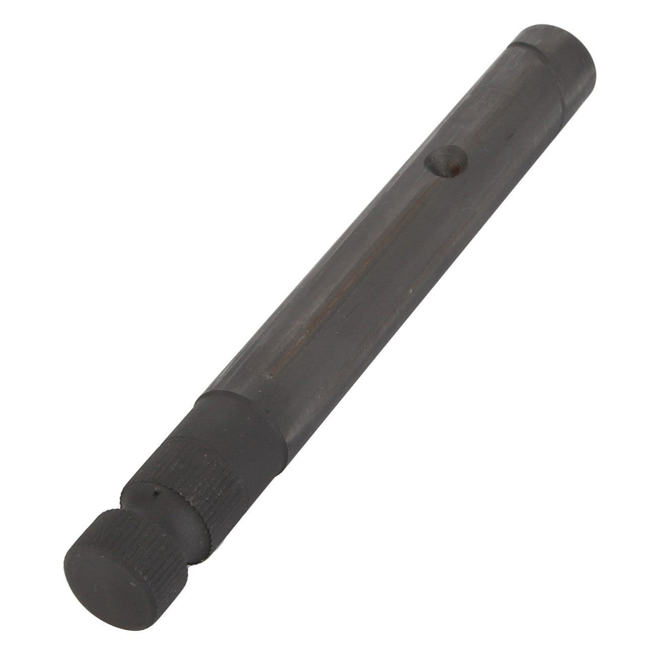 The product displayed is a cylindrical black metal rod known as the AGCO Shaft - Acp0502140, featuring a textured end and a hole in the center section, set against a plain white background. It is produced by the brand AGCO.