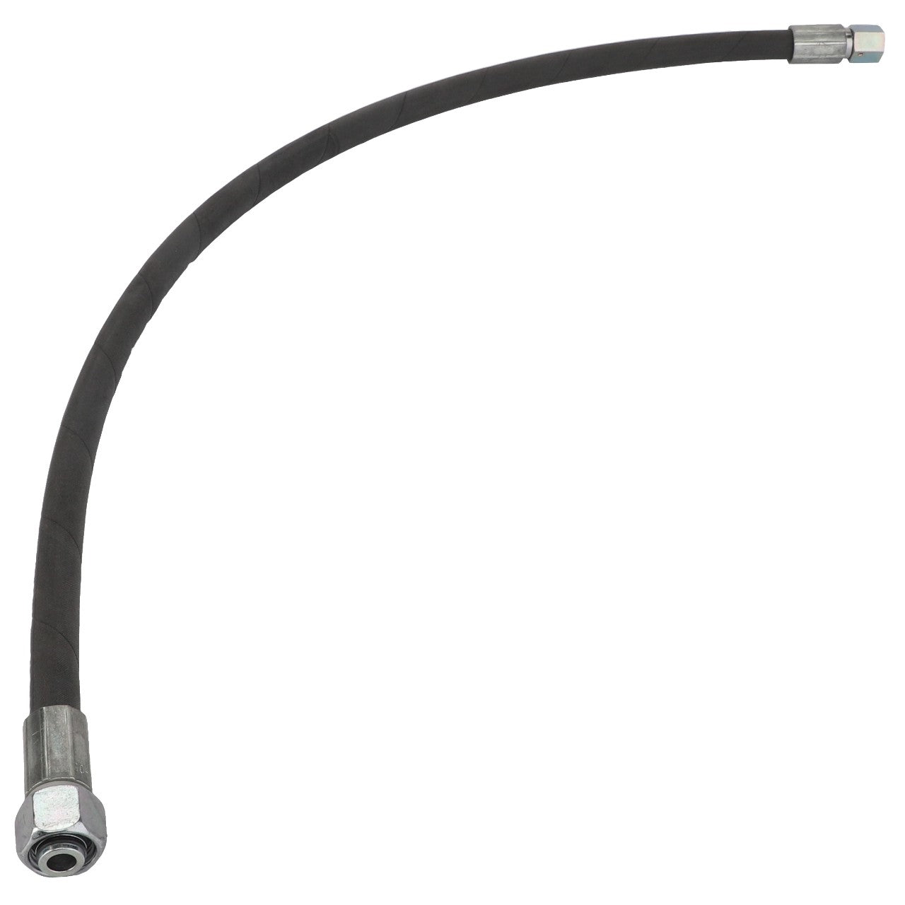 Introducing the AGCO | Hydraulic Hose - Acw163051A, a flexible black hose equipped with durable metal fittings on both ends. Currently, no additional product description information is available.