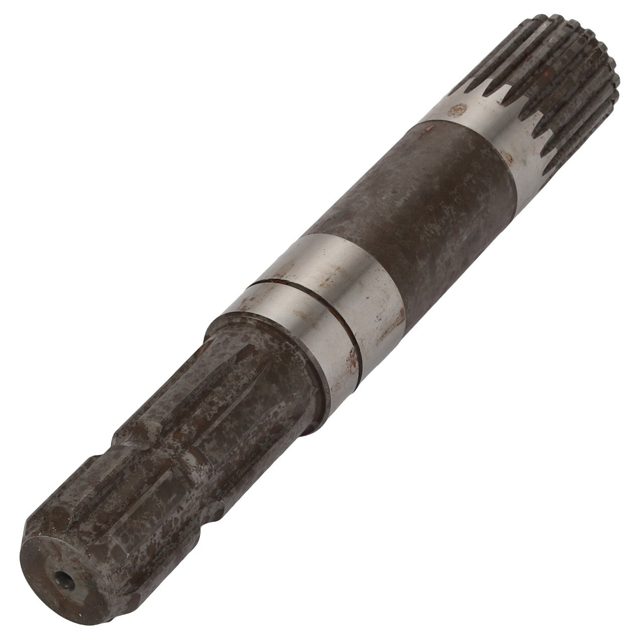 The AGCO | Shaft - Fel152961 is a cylindrical metal gear shaft featuring two sets of precision grooves with a polished section in the middle, designed for use in mechanical assemblies. Brand name: AGCO.