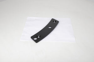 An AGCO Spacer, Right Hand - 4389261M1, a black curved metal bracket with three holes and currently without a product description, is placed on a white surface.