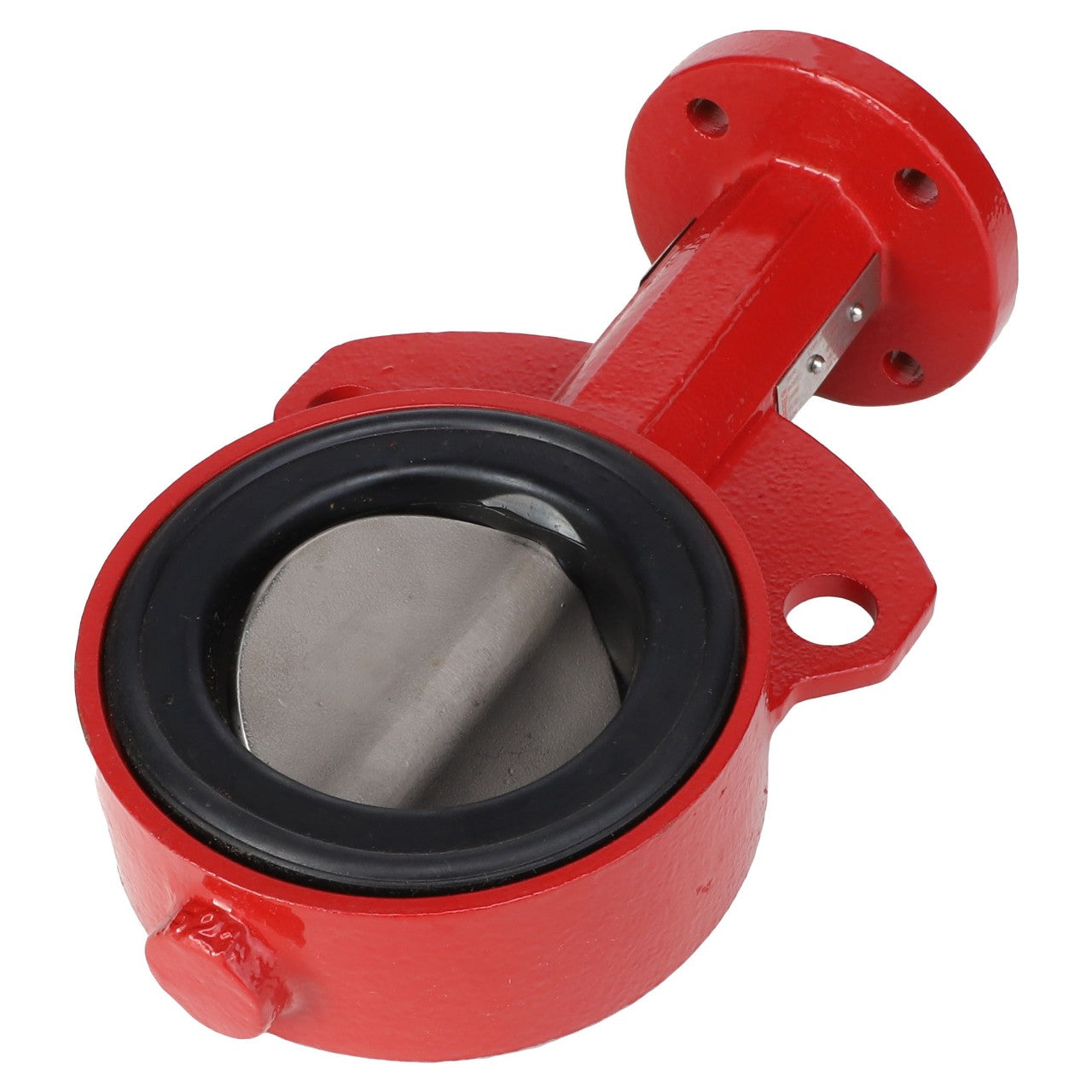 Image of the AGCO Butterfly Valve - AG059010, featuring a red industrial design with a central circular metal disk for regulating flow. No current product description available.