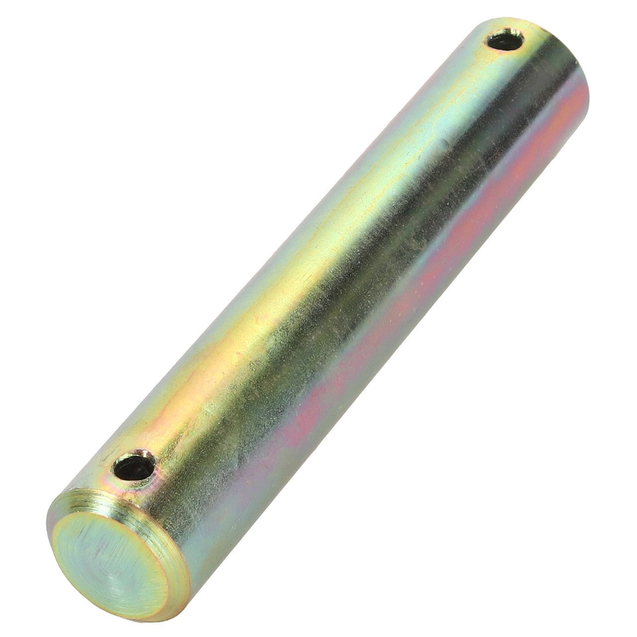 An AGCO Clevis Pin - D28282040, featuring a cylindrical shape and polished surface with two small holes near each end, is laid on a white background. No current product description information is provided.