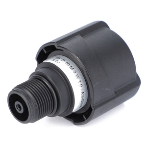 Image of a black industrial quick-connect fitting with a male threaded end and text "EP 10 M3 W10-AS" printed on a silver band near the connection point, compatible with Massey Ferguson models. The part is the AGCO | Breather Filter - 4310019M1 from AGCO.