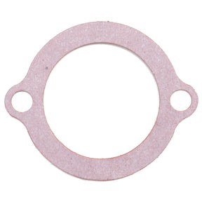 The AGCO Gasket - 3284112M2 is a round gasket with two small protruding tabs, each featuring a hole for mounting, designed specifically for Massey Ferguson models to prevent leakage effectively.