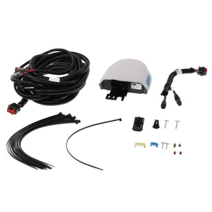 Photo of an AGCO GPS Antenna kit (Model: ACW8576390) with various components, including cable bundles, connectors, zip ties, a white box module, and installation hardware. Currently, no detailed product description is available.