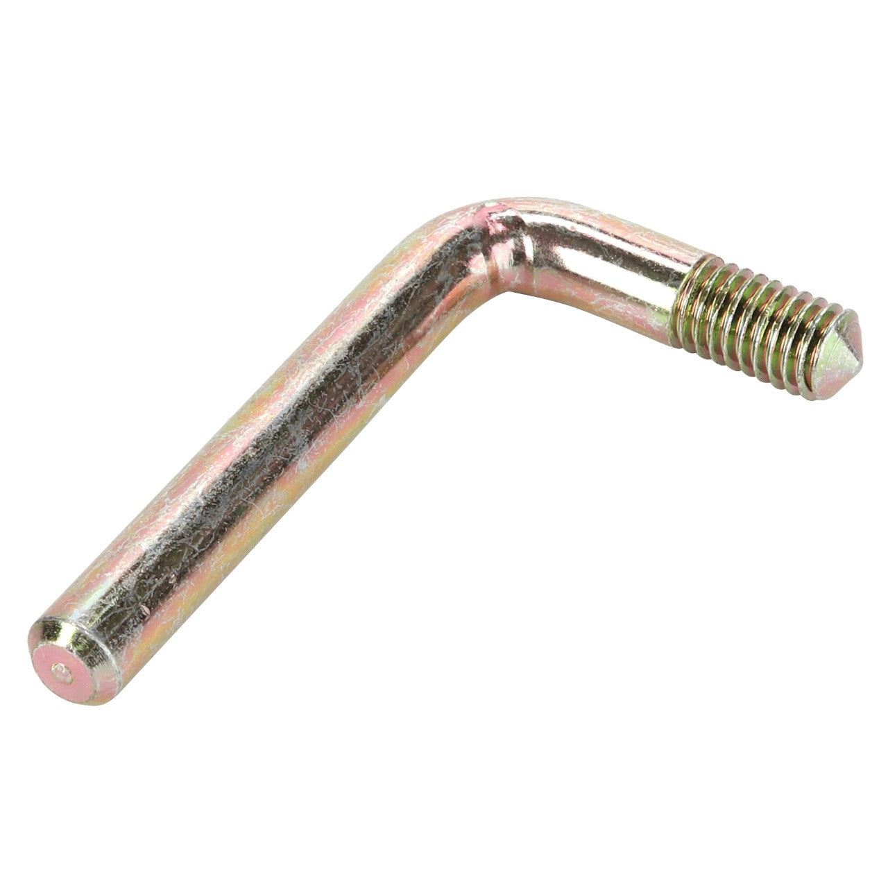 AGCO | GRIP - D27200364 is a robust L-shaped metal bolt featuring a threaded end and a durable, smooth cylindrical body.