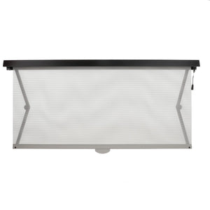 The AGCO | Sun Visor - Acw617812A, a white retractable window or door screen with a black top mount and gray frame, viewed from the front, boasts durable quality for long-lasting use.