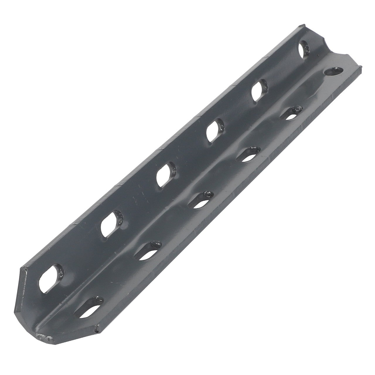 Introducing the AGCO | DEFLECTOR - D28283406 by AGCO, a gray, metal slotted angle iron bracket featuring multiple holes. Ideal for building frameworks, shelf supports, and other structural applications, this product stands out for its versatility and durability across various projects.