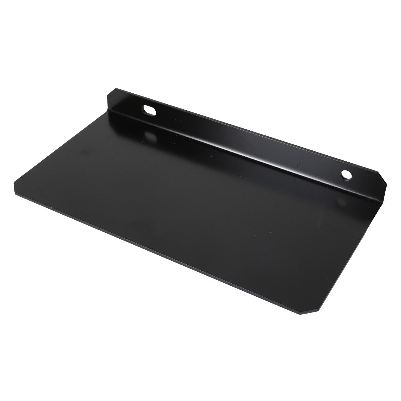 Currently, there is no product description information available for the AGCO | Shield - Acw1281720 black metal wall-mounted shelf, which features two screw holes for installation.