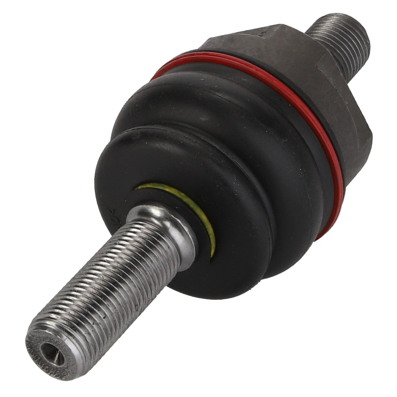 Close-up of the AGCO | BALL JOINT - 0.010.3938.0 featuring a metal threaded automotive suspension ball joint with a black casing and red line marking from the trusted brand, AGCO. No current product description available for this robust component.