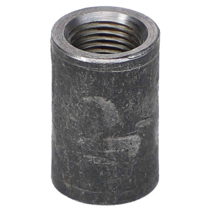 The AGCO | PIPE COUPLER - AG556505 is a cylindrical metal threaded bushing featuring a visible inner thread and a rough outer surface.