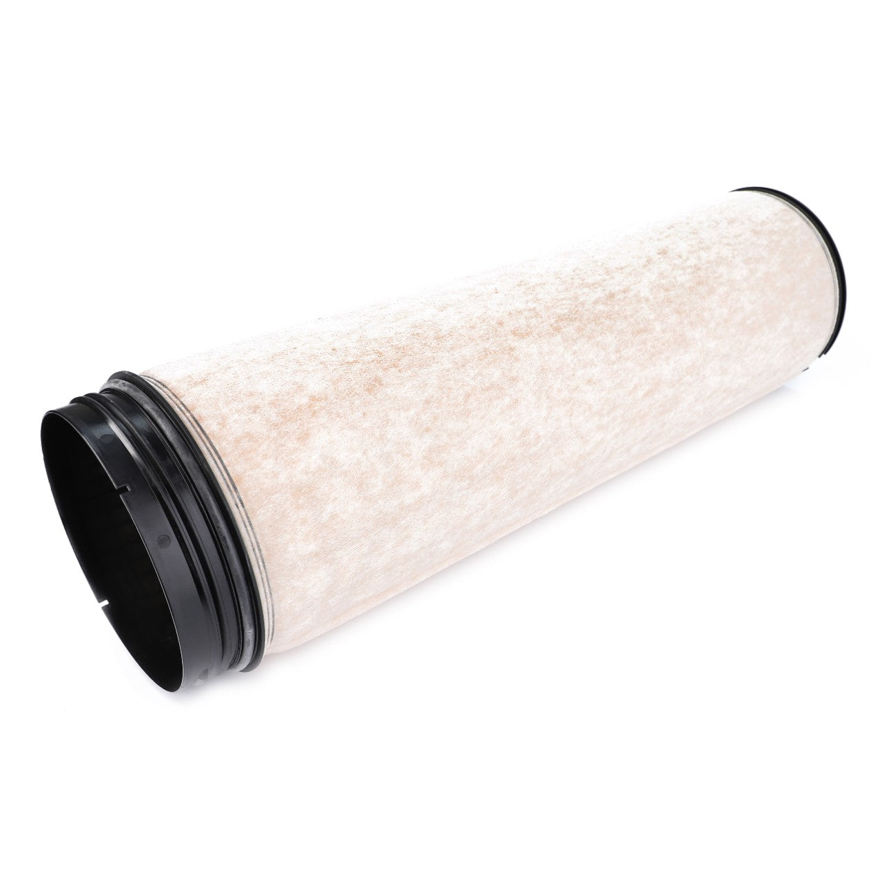 The AGCO Engine Air Filter Cartridge - F530200091010 features a cylindrical design with black end caps and beige, pleated filter material to ensure optimal filtration efficiency. Ideal for Fendt Models, this component is part of the reliable AGCO Air Filter Cartridges series.