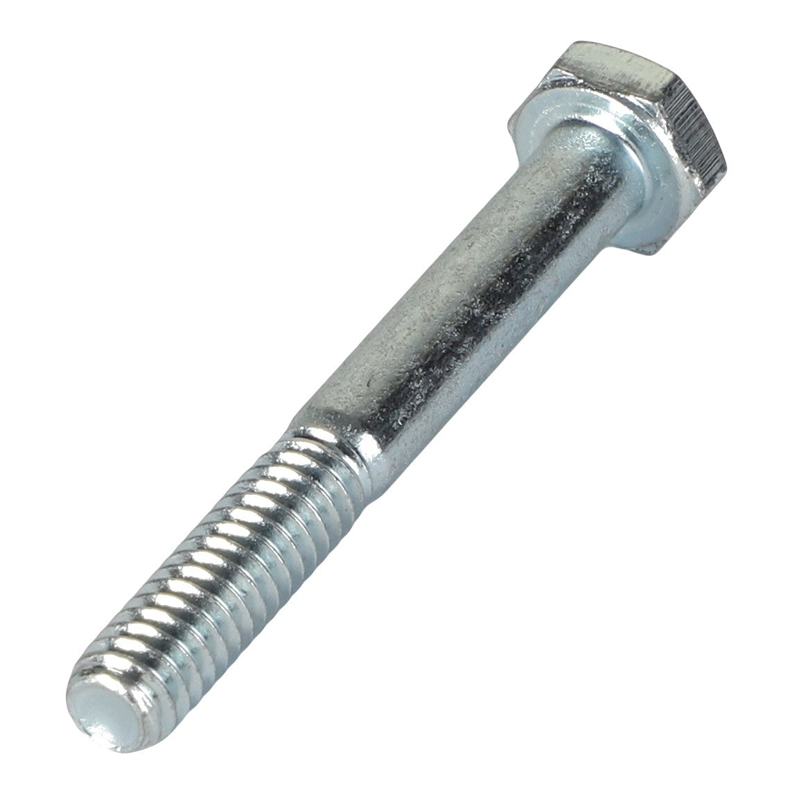 Image of a single hex bolt with a partially threaded shaft and a hexagonal head, commonly used in construction and machinery. No current product description available for this shiny, metallic fastener known as the AGCO | Hexagonal Head Bolt - Acp0027990 from the brand AGCO.