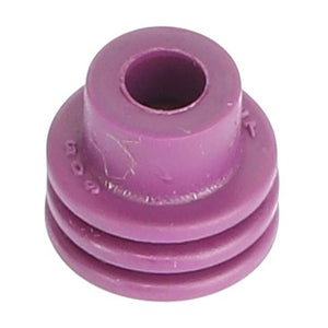 A small, round, purple plastic or rubber component with a central hole and two ridged rings near the base. This is the AGCO Wire Seal - AG517630 from the brand AGCO.