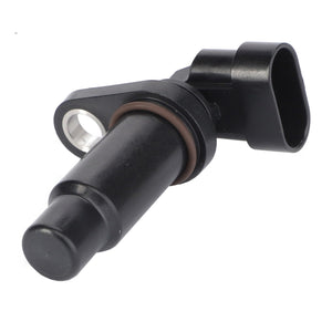 A black, cylindrical automotive sensor with an angled mounting bracket and a two-pin connector, compatible with Fendt Models, branded as AGCO | Inductive Sensor Transaxle - 4370896M1 by AGCO.