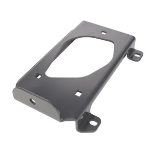 The AGCO | Pump Support - Acx2758200, a sleek gray metal bracket featuring multiple holes and a central cutout, is perfectly designed for mounting or securing mechanical or electronic components.