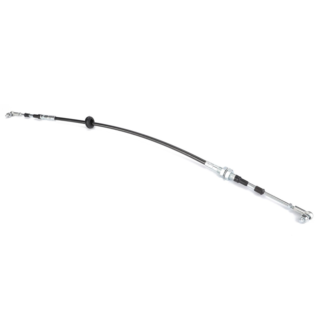 The AGCO Cable, Shift Lever (Part No. 3781153M1) is an automotive control cable measuring 819 mm in length, has a black exterior, and features metal connectors at both ends. It is compatible with Fendt models and includes an adjustable threaded section in the middle for tension adjustments.