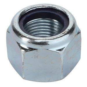 AGCO's Nut - Va022438: Close-up of a metallic hex nut with internal threading and a black inner ring.