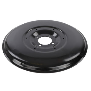 An AGCO Skid - Fel140716 black steel replacement mower deck cover, featuring a central hole and six smaller surrounding holes for easy attachment, is unparalleled in its robustness.