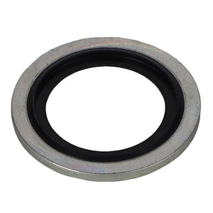 A metal washer with a black rubber inner ring, viewed from an angle. Product: AGCO WASHER - AL5013905 by AGCO. No current product description information available.