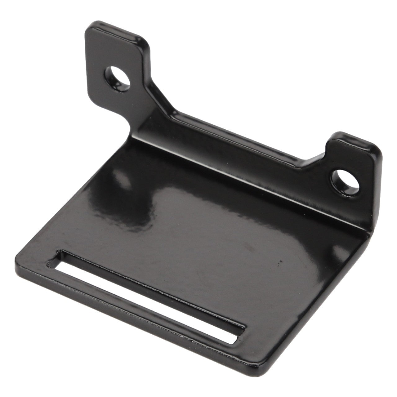 The AGCO Bracket, Right Hand - Acw3534810 in black metal features two screw holes and a single horizontal slot, though no further product description information is currently available.