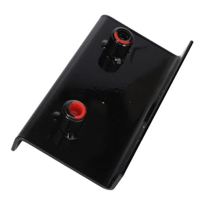 The AGCO MOUNTING BRACKET - AG331568 is a black, rectangular plastic part featuring two connectors with red rings on the surface. Currently, there is no additional product description information available for this item.