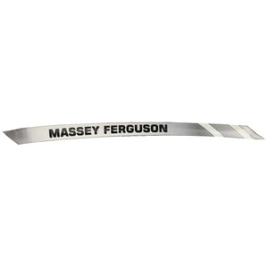 A silver metallic strip with the text "Massey Ferguson" in black uppercase letters, known as the AGCO | MASSEY FERGUSON DECAL - AL60107988. No current product description information is available.